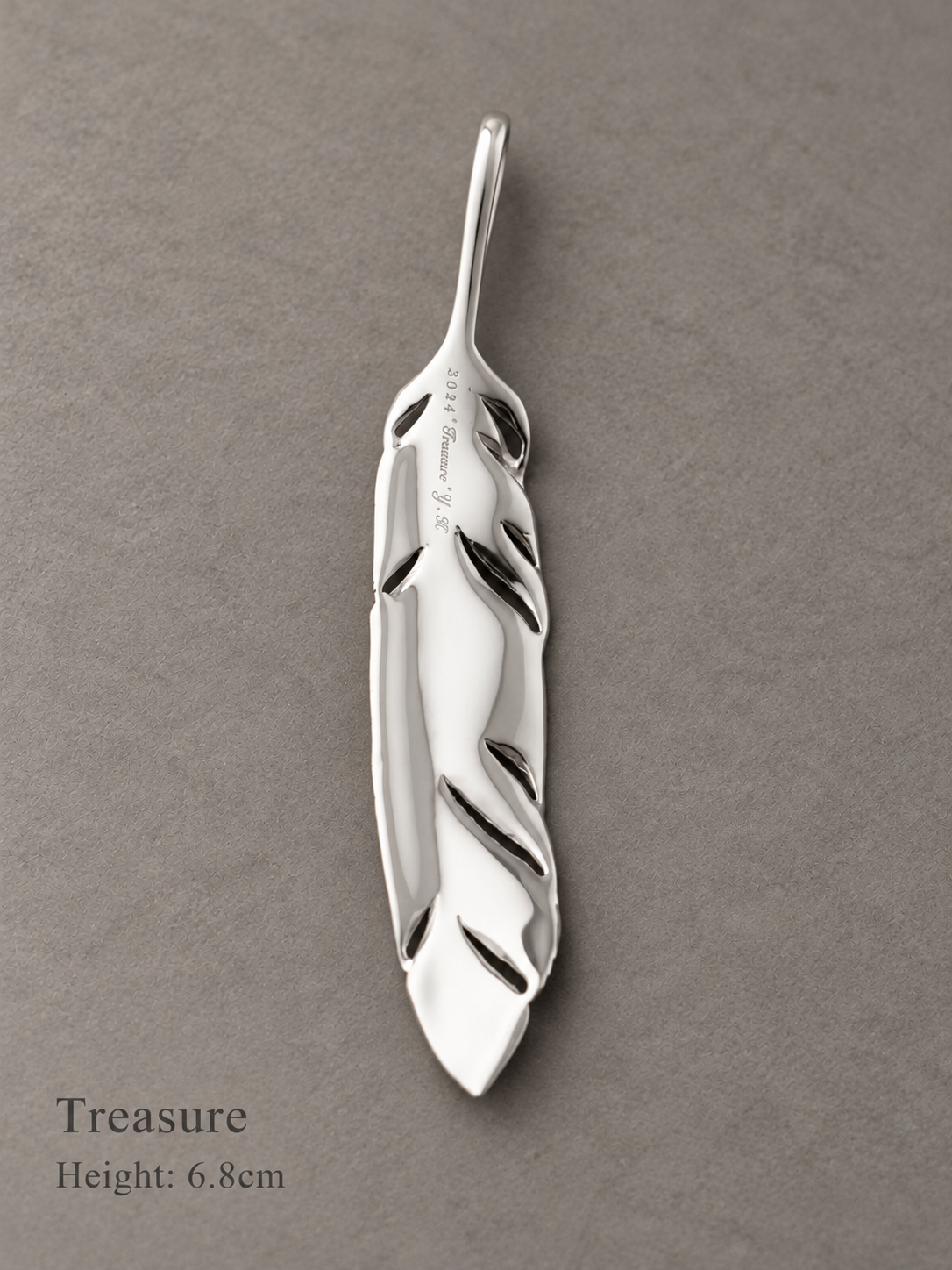 Yusuke Kosaka Works Treasure silver feather pendant, height 6.8cm - back view