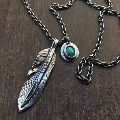 [North Works] Turquoise stone feather necklace N-410