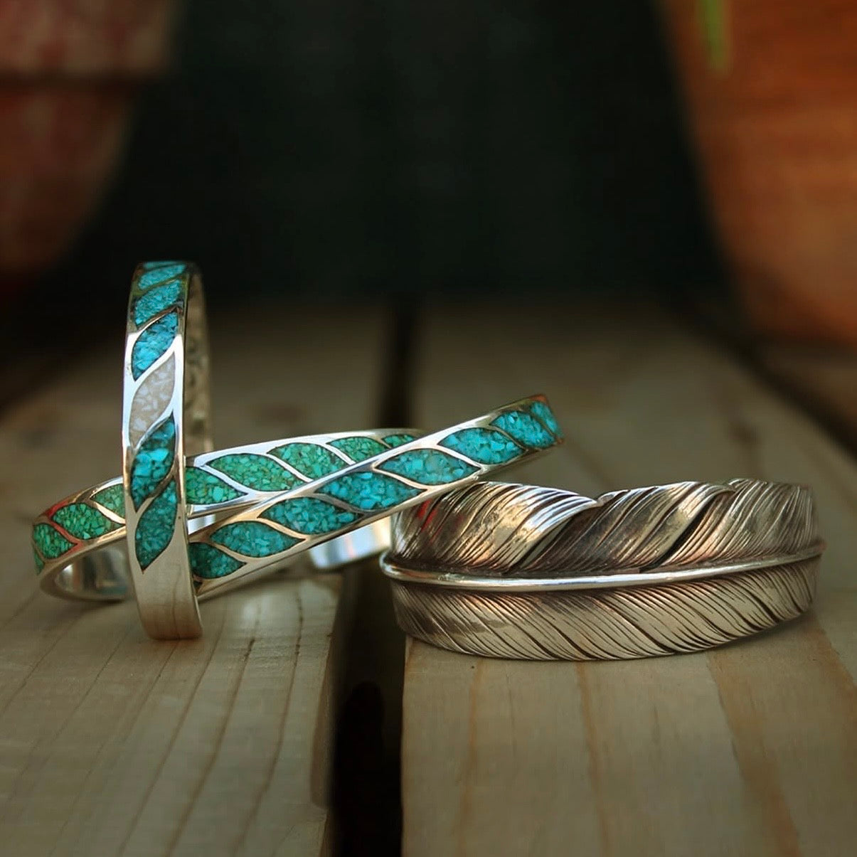 Mt.hill Turquoise Chip Inlay Silver Bangle
