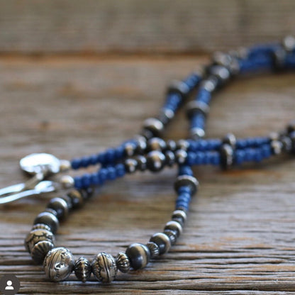 [Kazoo] “Slate Blue” Silver Beads Necklace