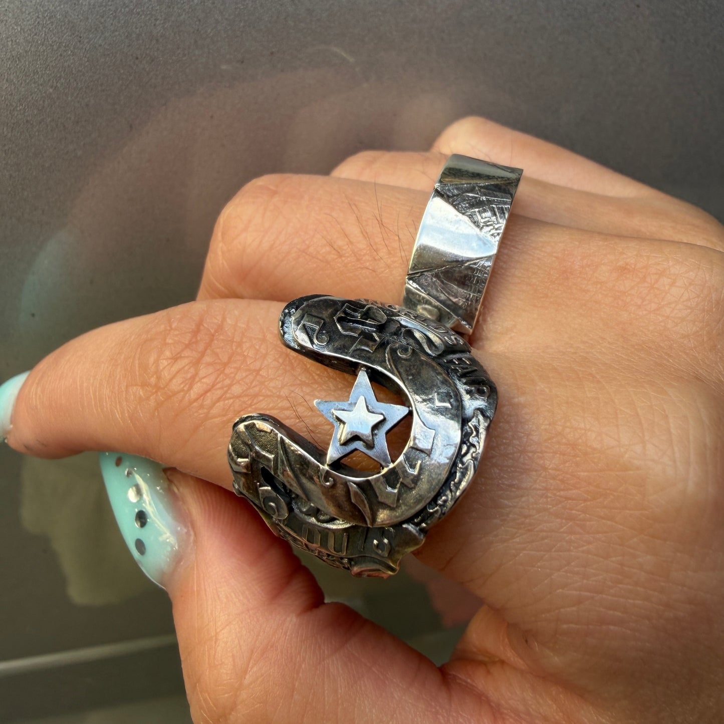 BLIND MAN TOGS Horseshoe Star Ring Vintage Sterling Silver Spoon Ring