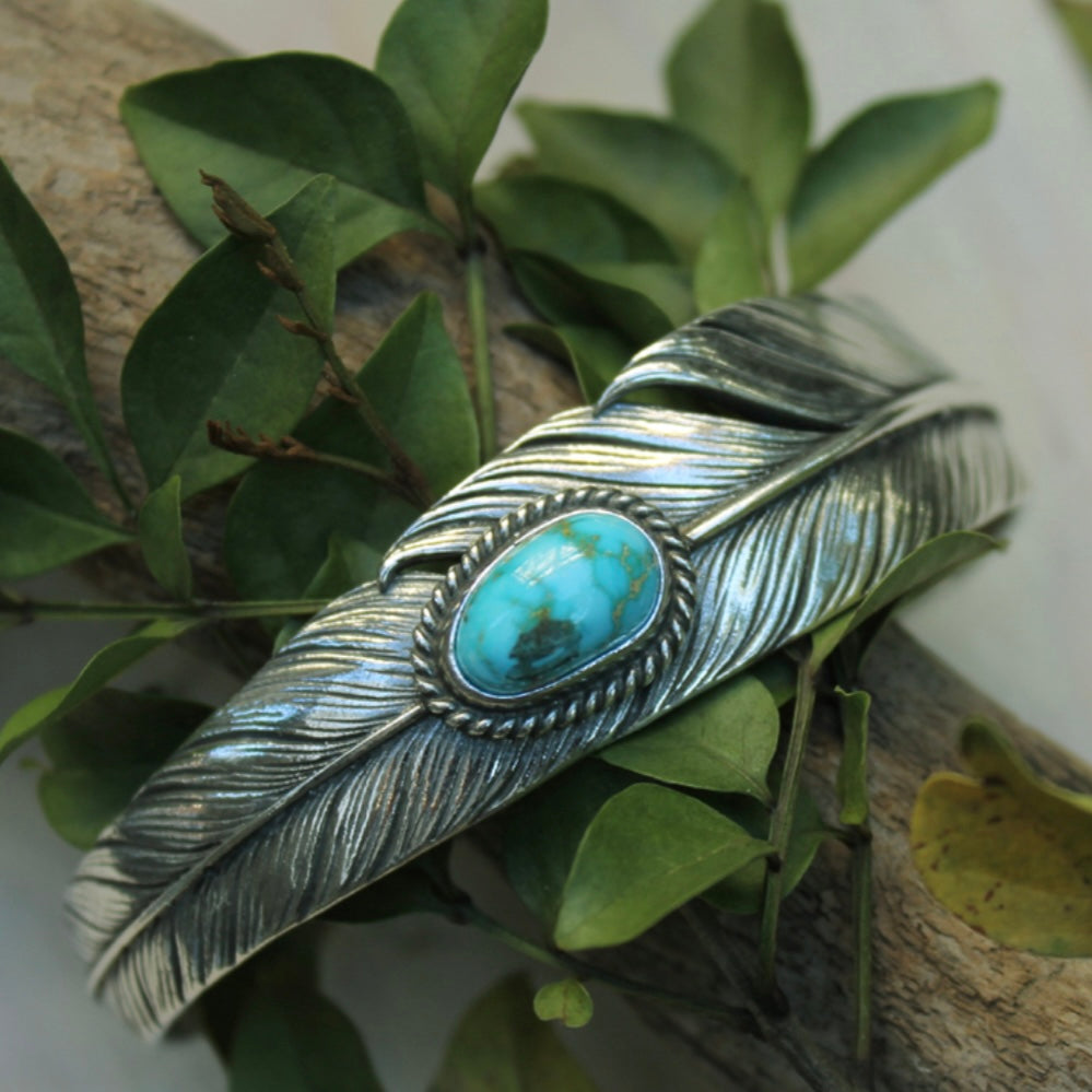 [Mt.hill] Blue Turquoise Sterling Silver Feather Cuff Slim
