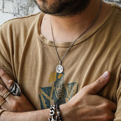 [North Works] N-624 Star Face Smile Silver Coin Necklace