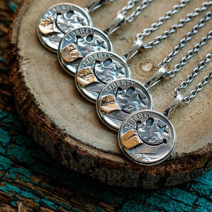 [North Works] N-624 Star Face Smile Silver Coin Necklace