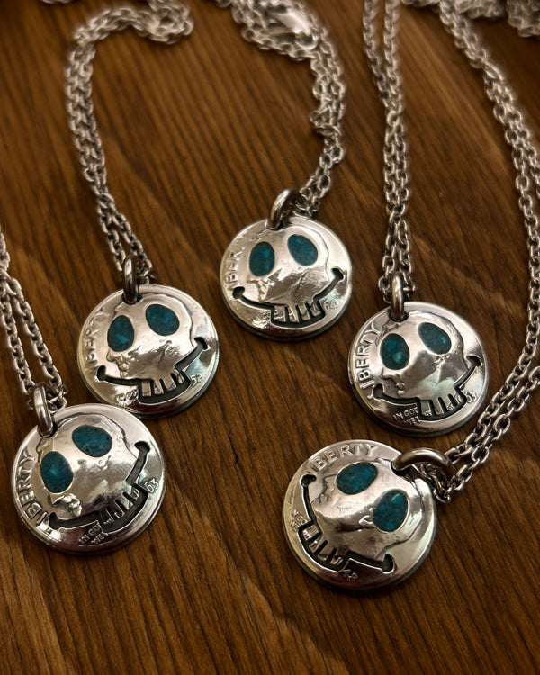 [North Works] Tuquoise eyes Skull Antique Coin Necklace