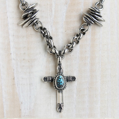 [Mt. Hill] Cross Bottony Necklace with Stamped silver chain necklace