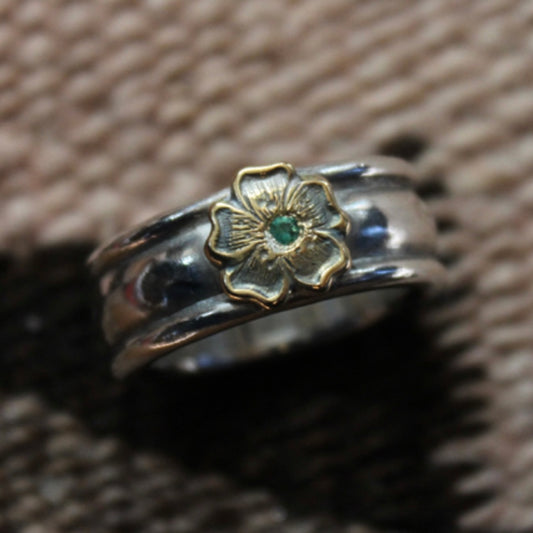 [Mt.hill] Prairie Rose with Green Emerald Plain Ring