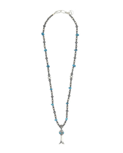 [Kazoo] Squash Blossom Silver Beads Turquoise Necklace