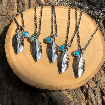 [North Works] N-615 Mini Silver Feather Turquoise handmade Necklace
