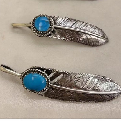[Lucky John] Turquoise Feather Pendant Necklace