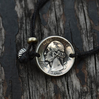 [North Works] Silver Coin Turquoise Waxed Cord Bracelet D-203