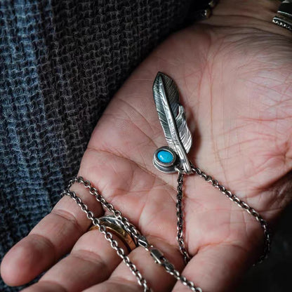 [North Works] Turquoise stone feather necklace N-410