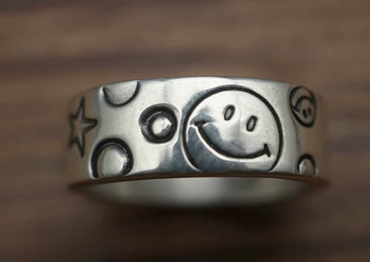 [North Works] W-321 Sterling Silver Hand-stamped Smile Bubble Ring