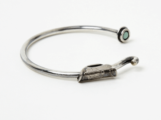 [North Works] Silver Coin Turquoise Thin Bangle Bracelet N-246