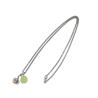 [North Works] Pastel Smiley Pendant Necklace- Silver vintage coin handmade