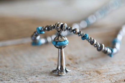 [Kazoo] Squash Blossom Silver Beads Turquoise Necklace