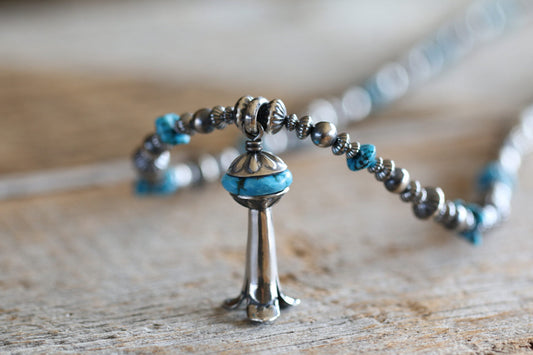 [Kazoo] Squash Blossom Silver Beads Turquoise Necklace