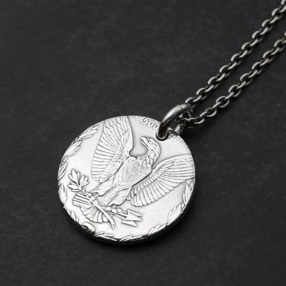 [North Works] Eagle Vintage Silver Coin Pendant Necklace C-009