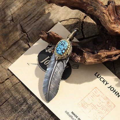 [Lucky John] Spiderweb Turquoise Feather x 18K Gold heart Feather