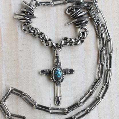 [Mt. Hill] Cross Bottony Necklace with Stamped silver chain necklace