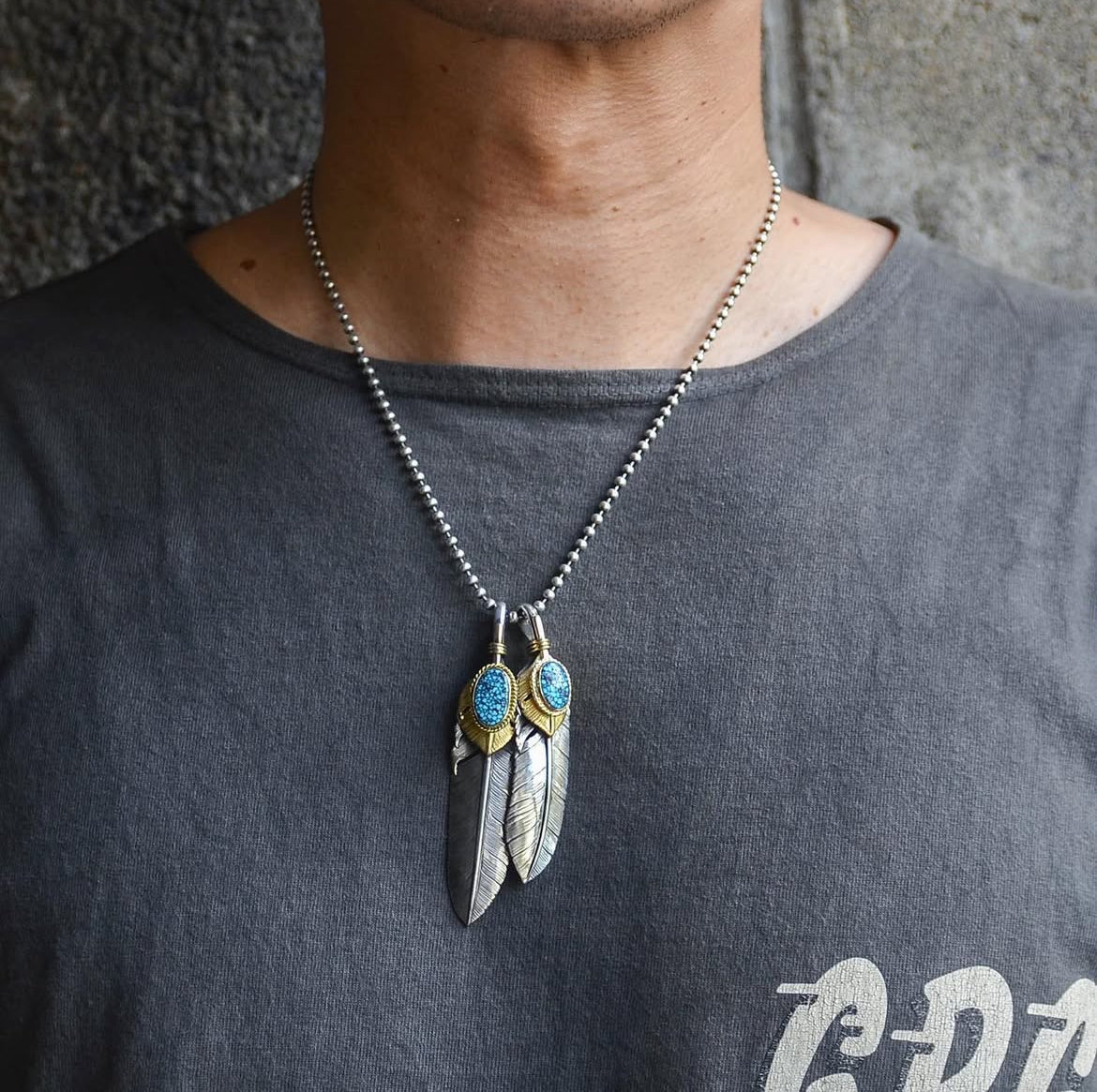 [Lucky John] Spiderweb Turquoise Feather x 18K Gold heart Feather