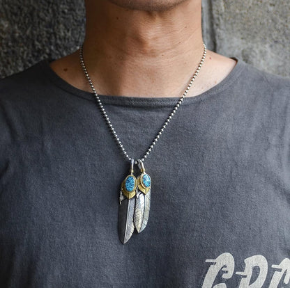 [Lucky John] Spiderweb Turquoise Feather x 18K Gold heart Feather