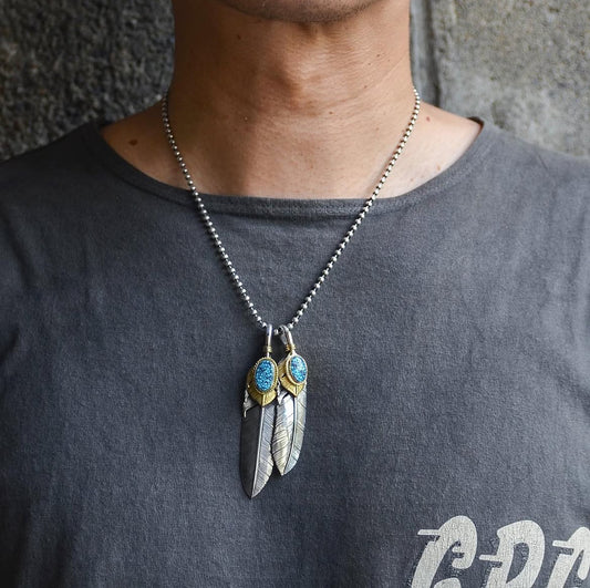 [Lucky John] Spiderweb Turquoise Feather x 18K Gold heart Feather