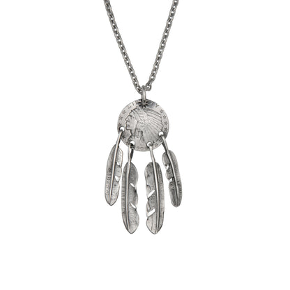 [North Works] Feather Coin Dream Catcher Necklace