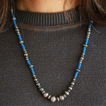 [Kazoo] “Slate Blue” Silver Beads Necklace