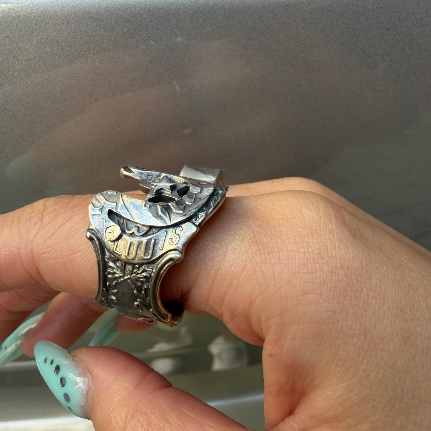 BLIND MAN TOGS Horseshoe Star Ring Vintage Sterling Silver Spoon Ring