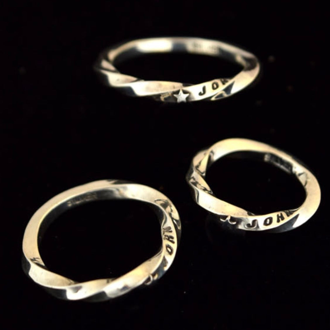 [Lucky John] Sterling Silver Hand-stamped Star Twist Ring