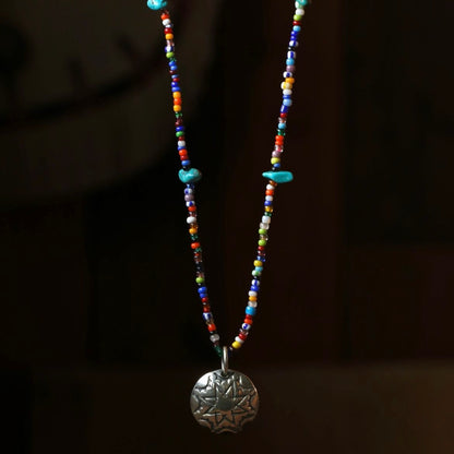 [Kazoo] Beaded Necklace- 925 Sterling Silver/ Kingman Turquoise Stone, Japanese Artisan Jewelry