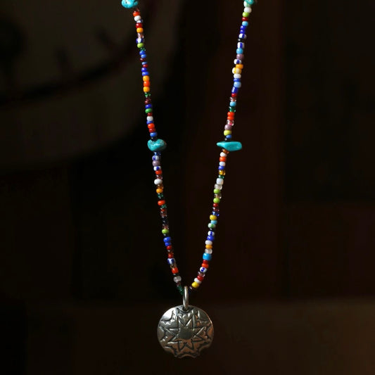 [Kazoo] Beaded Necklace- 925 Sterling Silver/ Kingman Turquoise Stone, Japanese Artisan Jewelry