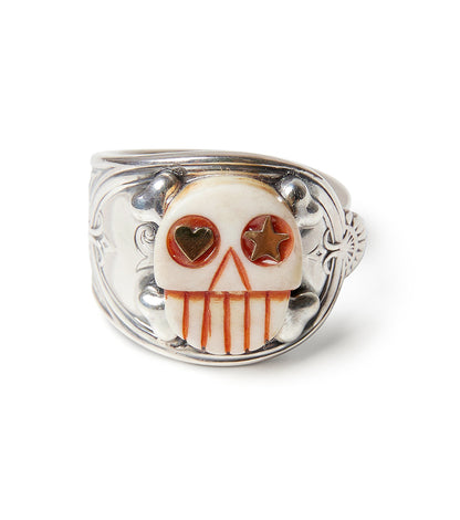 [Blind Man Togs] Sugar Skeleton Ring- vintage Tiffany silver spoon/ antler/ 18ct gold