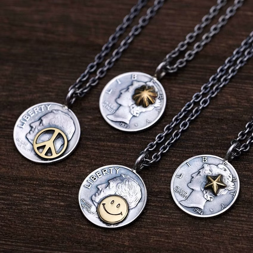[North Works] Liberty Charms Antique Silver coin handmade necklace