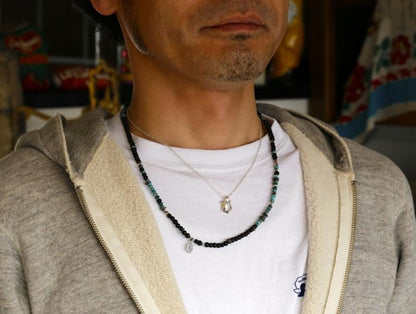 [amp japan] Round Black Horn Turquoise Chain