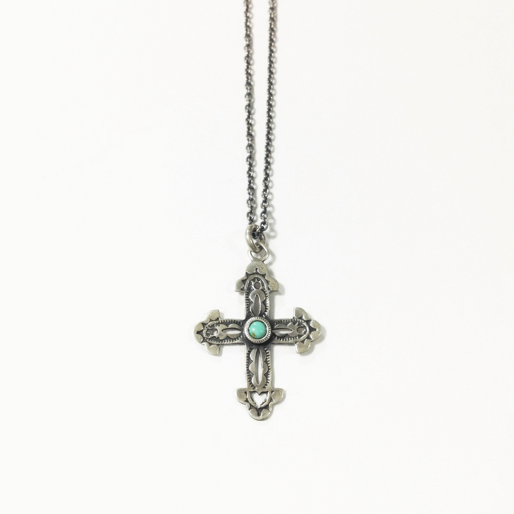 North Works Sterling Silver Turquoise Cross Pendant Necklace