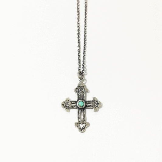 North Works Sterling Silver Turquoise Cross Pendant Necklace
