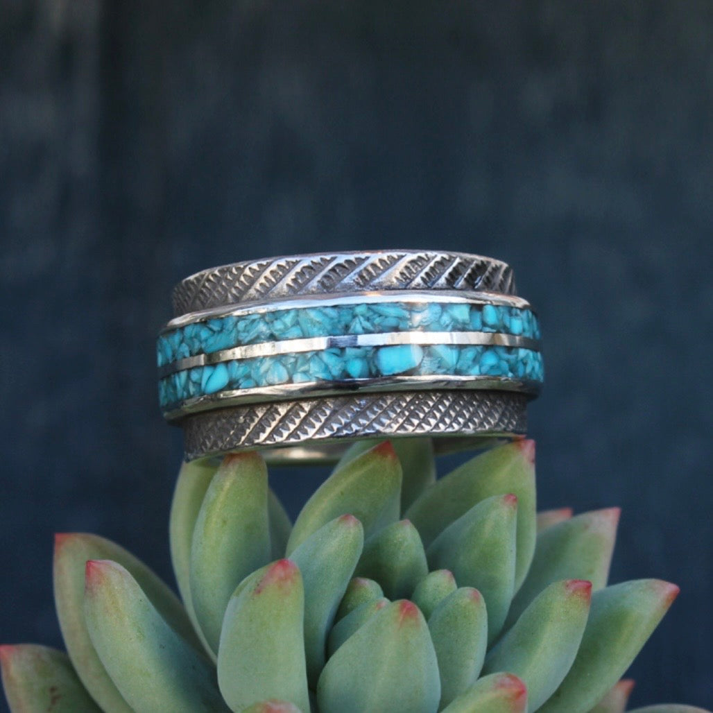 Mt.hill Turquoise Chip Inlay Ring Wide