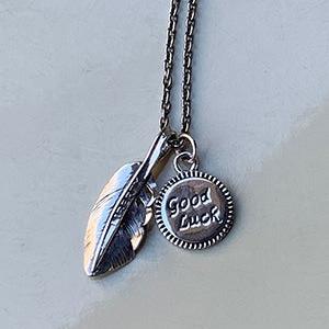 [North Works] Good Luck Feather Necklace / Pendant- 10￠Silver vintage coin/ handmade jewelry