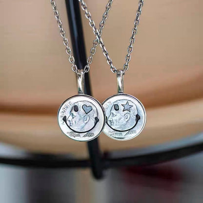 [North Works] Heart Smile vintage coin necklace
