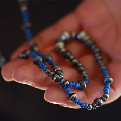 [Kazoo] “Slate Blue” Silver Beads Necklace