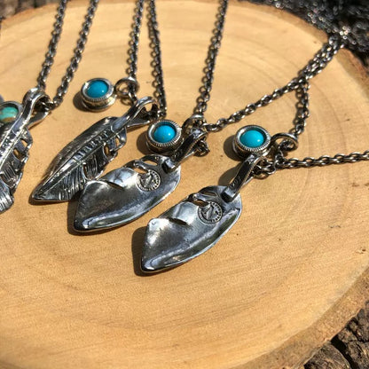 [North Works] N-615 Mini Silver Feather Turquoise handmade Necklace