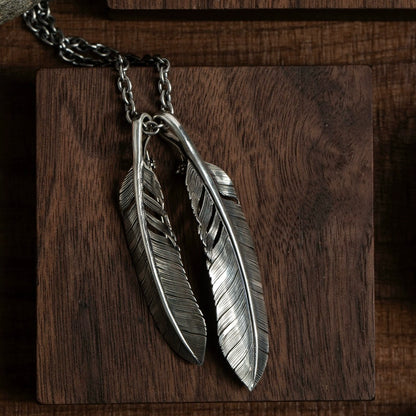 [Lucky John] Silver Feather Pendant Necklace