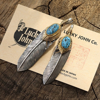 [Lucky John] Spiderweb Turquoise Feather x 18K Gold heart Feather