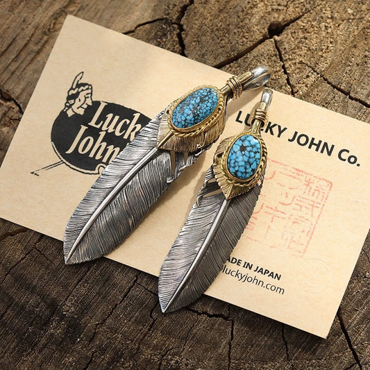[Lucky John] Spiderweb Turquoise Feather x 18K Gold heart Feather