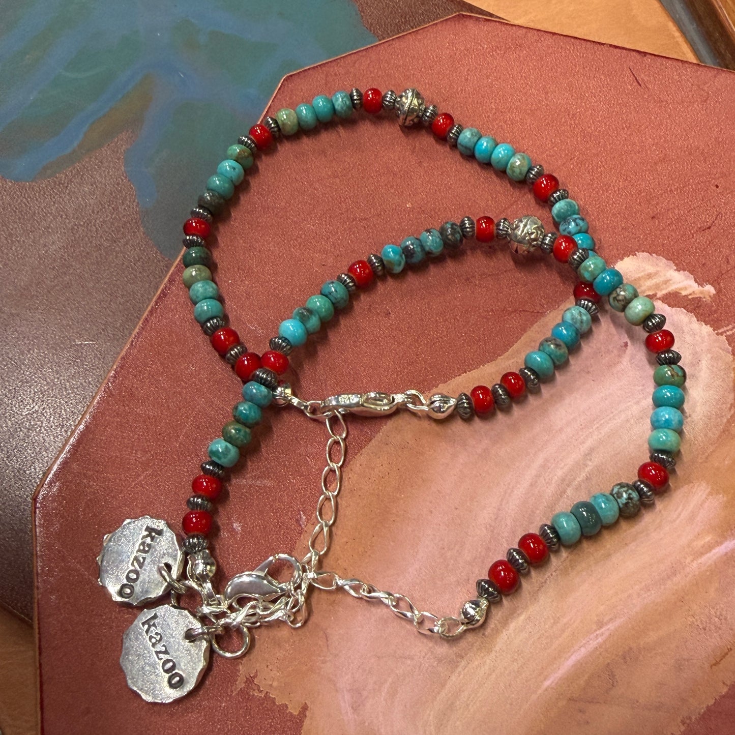 [Kazoo] Mottled Effect Turquoise Red Beads Bracelet