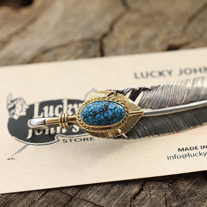 [Lucky John] Spiderweb Turquoise Feather x 18K Gold heart Feather
