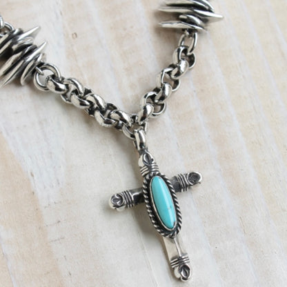 [Mt. Hill] Cross Bottony Necklace with Stamped silver chain necklace