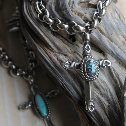 [Mt. Hill] Cross Bottony Necklace with Stamped silver chain necklace